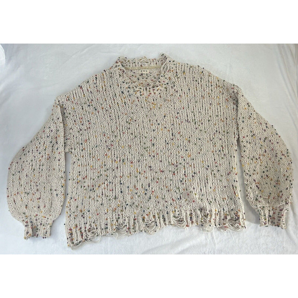 POL Sweater Women 3XL Cream Knitted Pom Pom Confetti Knit Distressed Pullover - Picture 10 of 11